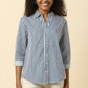 Teal Blue Textured Jacquard Camp Collar Shirt